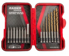 Накрайници и свредла 1/4" 15 броя комплект RAIDER