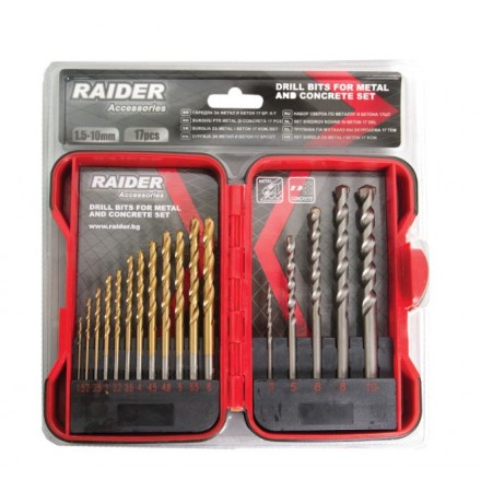 Свредла за метал и бетон 17бр. Ø1.5-10mm комплект RAIDER