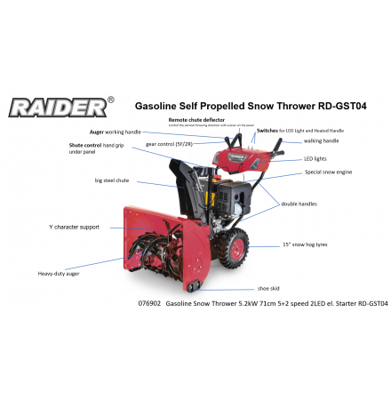 GASOLINE SNOW THROWER 5.2 kW 71 сm 5+2 SPEED 2 LED EL. STARTER RD-GST04